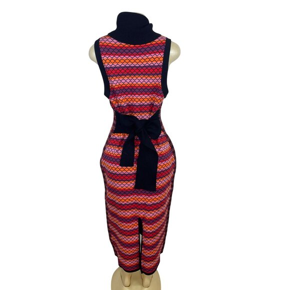 Toccin Striped Multicolor Sleeveless Knit Midi Dress With Turtleneck Sz XL - New - Picture 3 of 10
